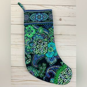 Vera Bradley Christmas Stocking Blue Rhapsody Pocket Jingle Bells